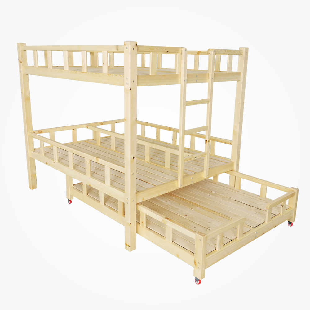 Wooden Children's Drawpull Bed Kindergarten Double Up and Down Four-Person Children's Bed Solid Wood Multi-Person Student Drawer Push-pull Bed
