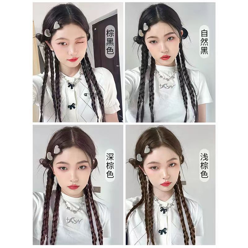 Boxing Braids Wigs Women's Braids Double Horsetail Cyber Popular Sweet Cool Fish Bone Braids Natural Hot Girl Dirty Braids Pick Dye Braids