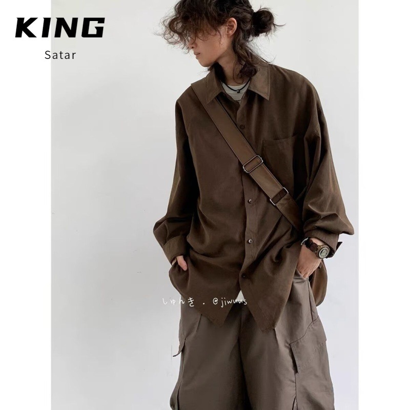 Японская ретро рубашка с длинным рукавом для мужчин, универсальная, свободная, повседневная