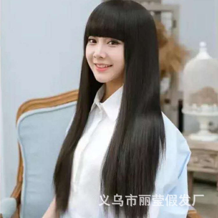 Korean version of cos wig female neat bangs fluffy temperament long straight wig wig black long straight wig spot wholesale