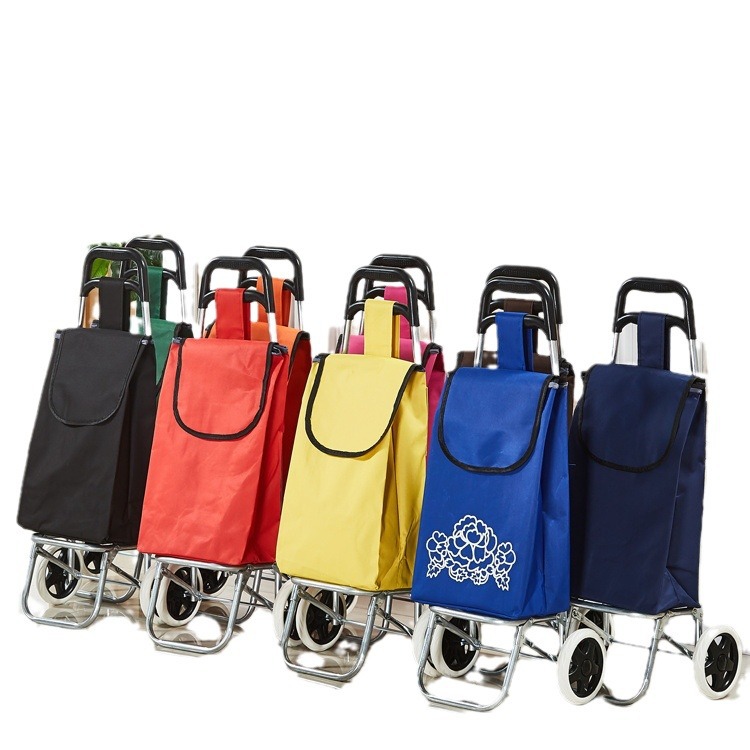Supermarket Shopping Cart for Groceries, Foldable Oxford Cloth Trolley for Elderly Home Use, Convenient Grocery Shopping Cart
