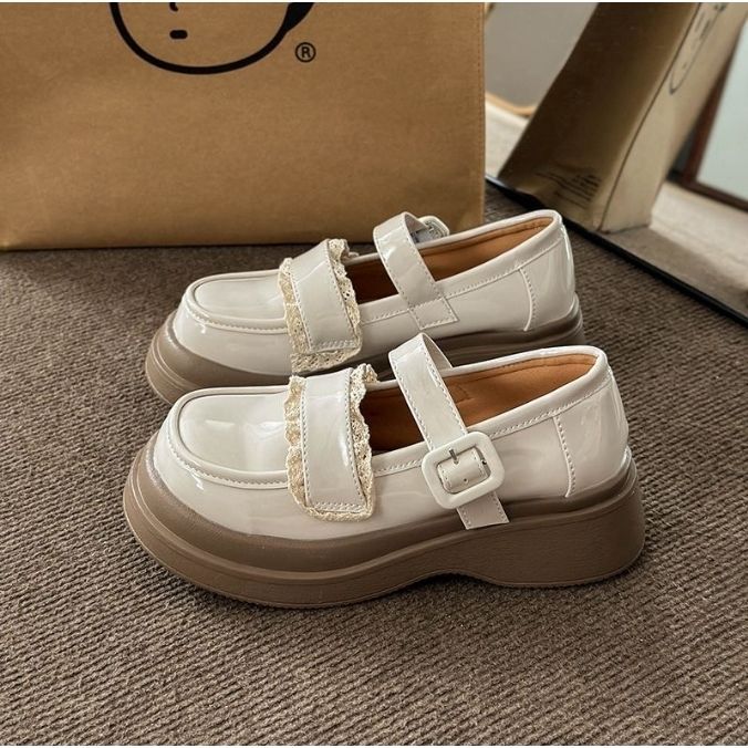 Круглые носки белые высококачественные толстосоледные маленькие кожаные туфли для женщин 2025 нового летнего ретро французские туфли Мэри Джейн