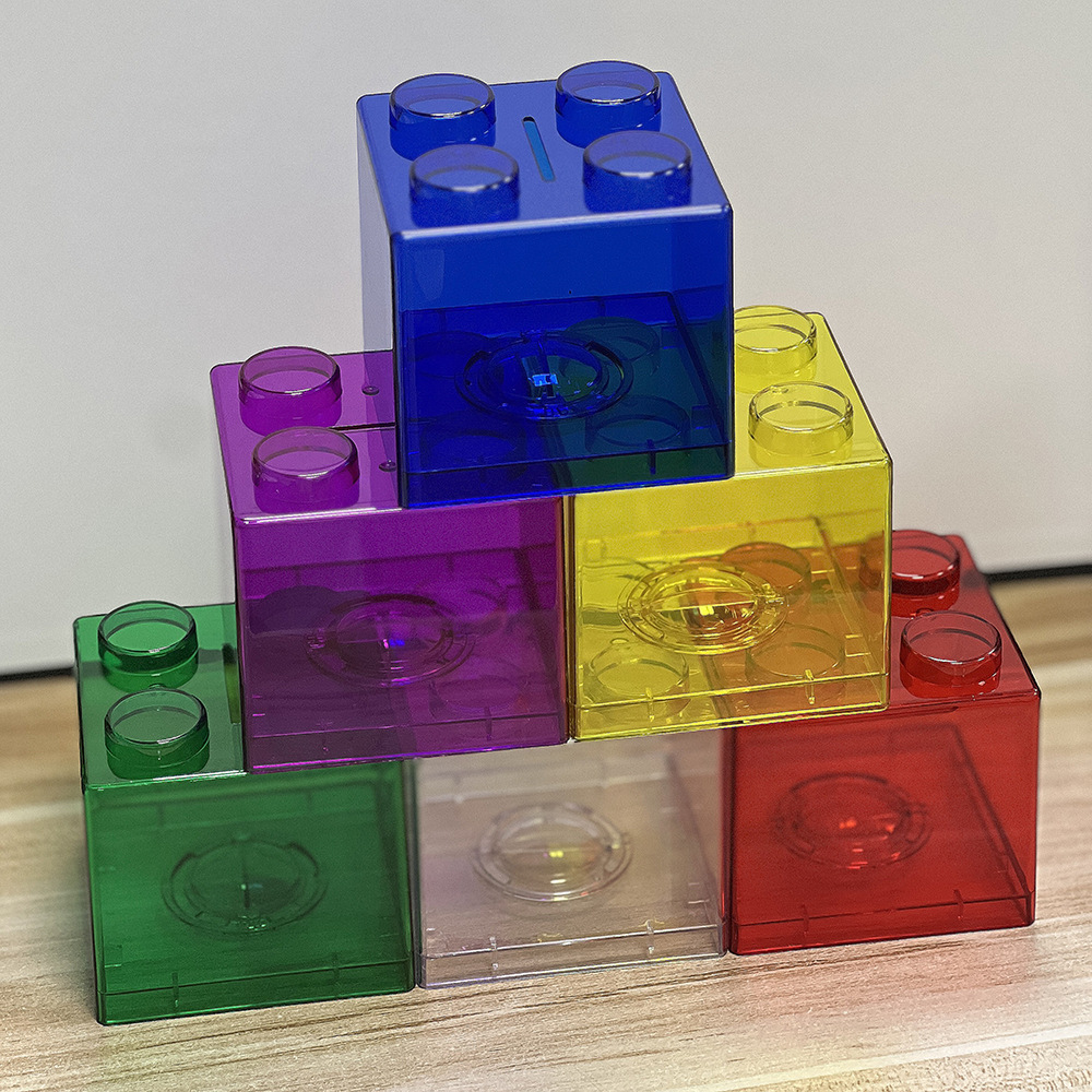 Cross-border building block shaped piggy bank ins acrylic transparent piggy bank coin sundry building block jar household wholesale