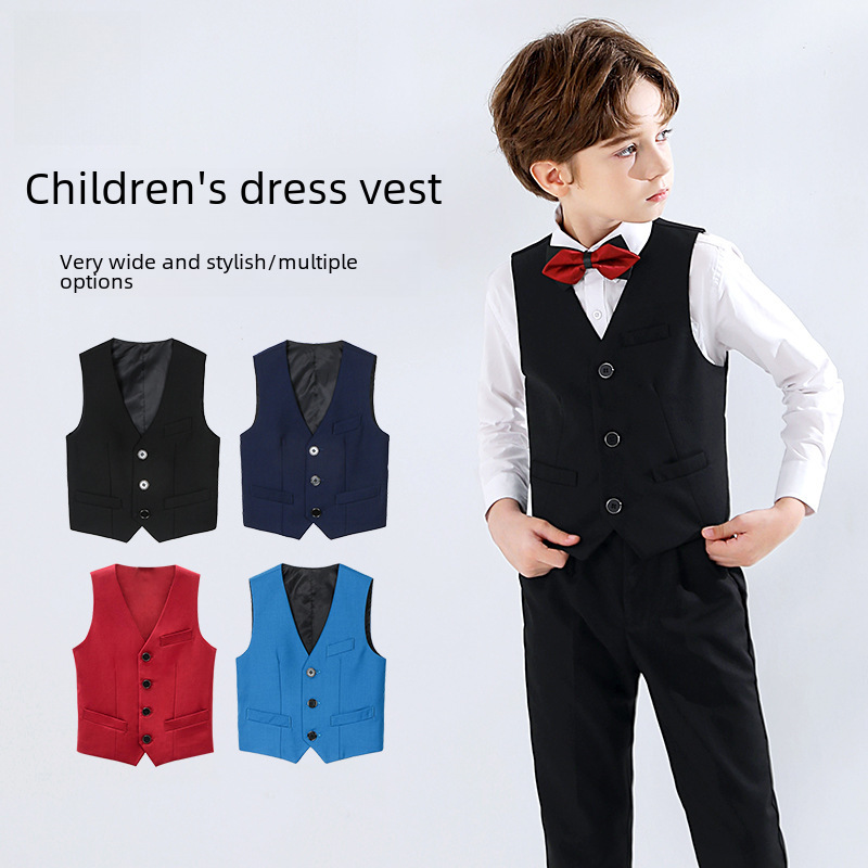Boys' Casual Suit Vest College Style Children's Black Children's Vest Class Clothes Little Boy's Vest Solid Color Set