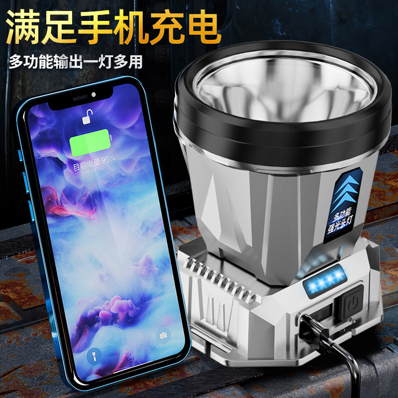 Outdoor Led Strong Light Headlamp, Multi-Functional, Long-Range, with Power Display Output, Long-Lasting Headlamp, Camping, Fishing, Searchlight