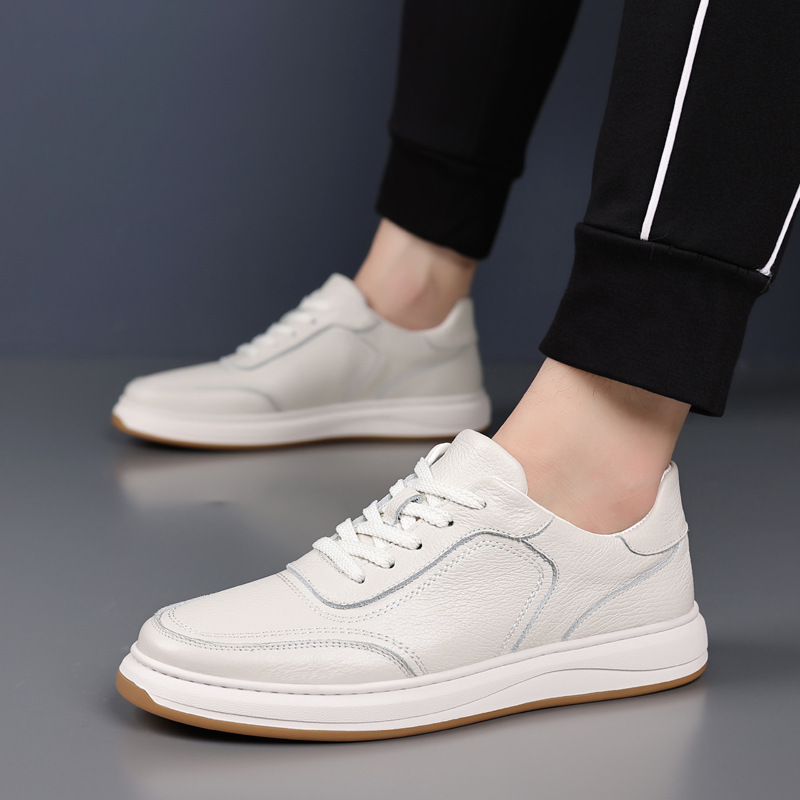 First-Layer Cowhide Spring New Men's Casual Shoes Genuine Leather Breathable Men's Leather Shoes White Shoes Sneakers Men's Shoes