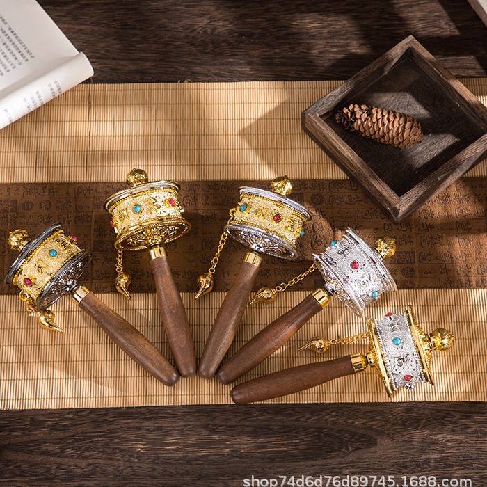 Hand-cranked Sutra Wheel Base Xizang Buddha Front Temple Words of Truth Copper Sutra Wheel Handle Hand-held Socket Buddha