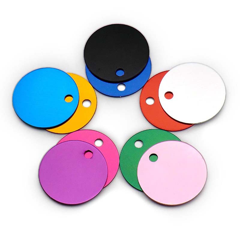 Cross-border spot round pet listing metal multi-color cat and dog anti-loss information nameplate color key chain pendant