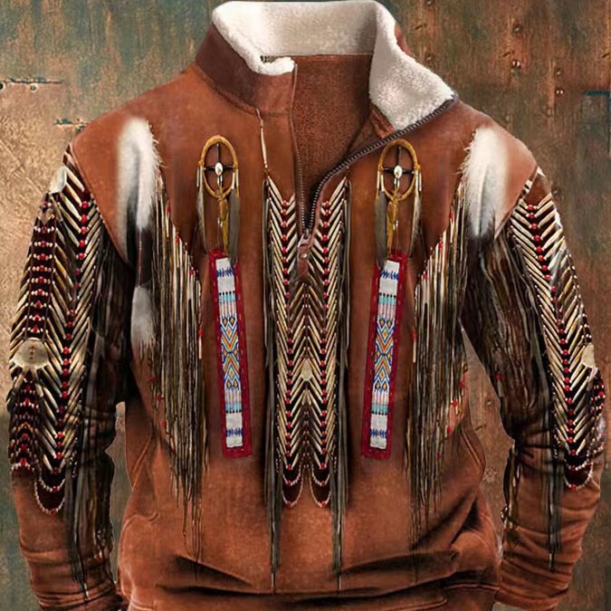 Amazon Spring and Autumn New Men's Long Sleeve Half Zipper Sweatshirt 3D Printing Casual Fashion European and American Fashion Jacket Outer