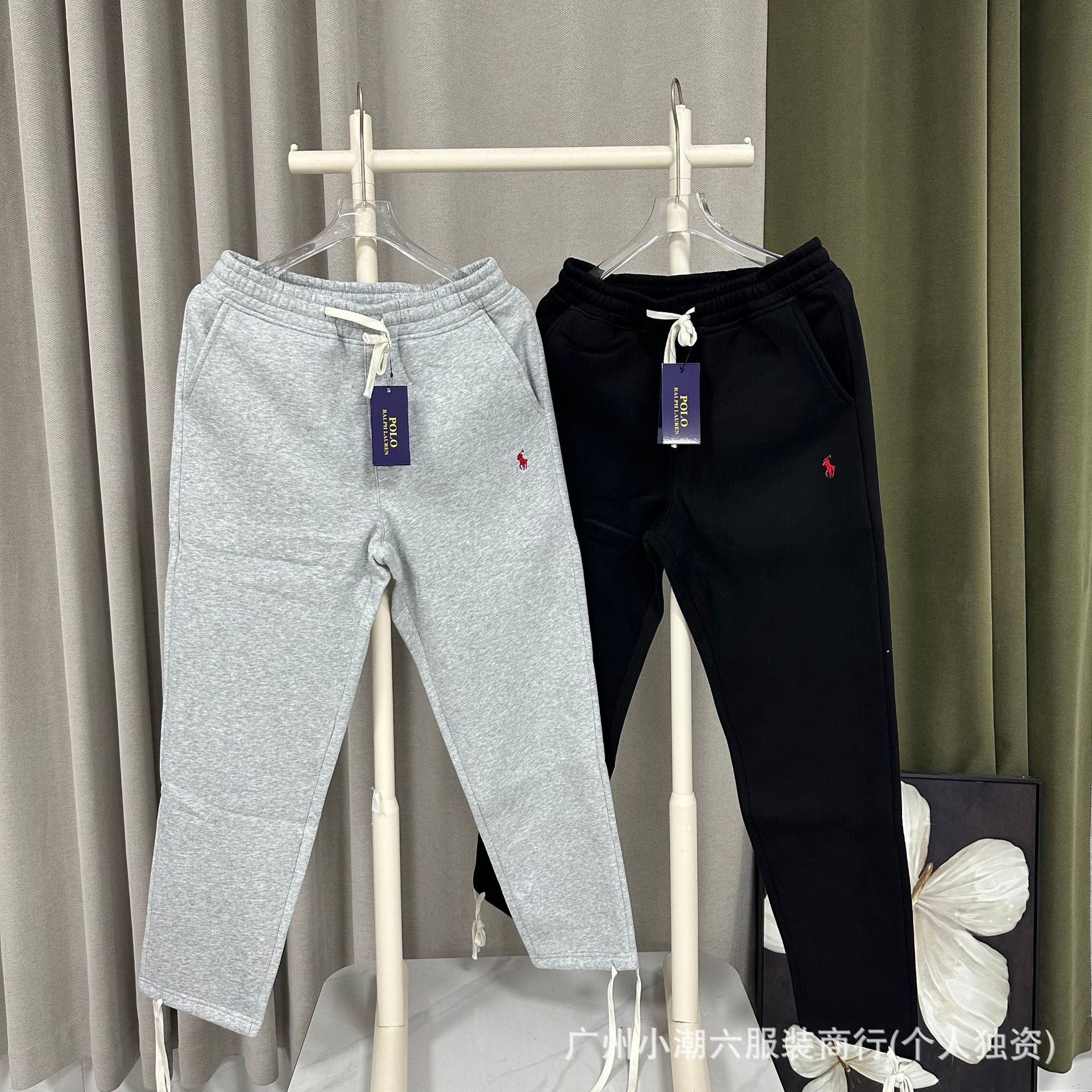 Foreign Trade Supply Rl War Horse Pure Cotton Fleece Embroidered Sweatpants Men's Drawstring Jogger Straight-Leg Sports Pants Casual Pants