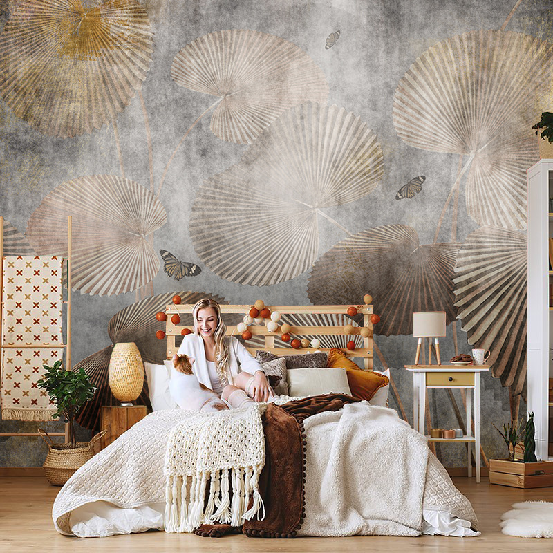 French-Style Vintage Hand-Painted Lotus Pond Living Room Tv Background Wall Wallpaper Bedroom Lotus Leaf Art High-End Background Cloth