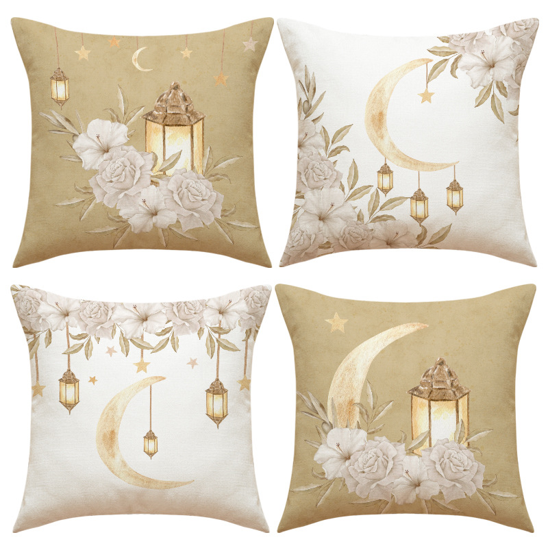 SHEIN New Moon Oil Lamp Printing Pillow Case Holiday Decoration Home Pillow Linen Breathable Sofa Pillow