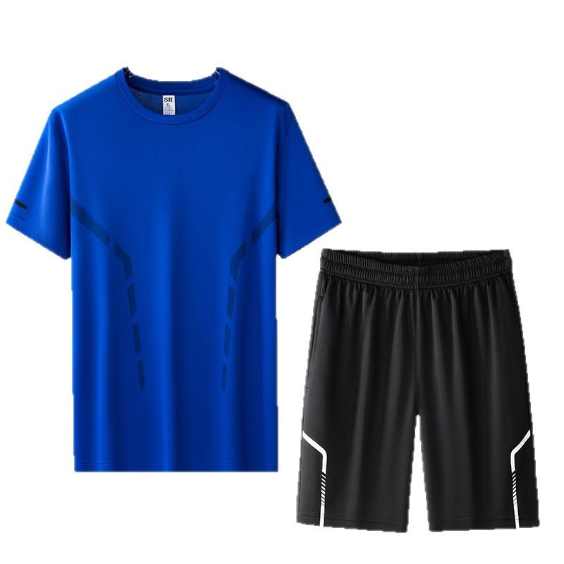 Ice Silk Sportswear Suit for Men, Plus Size, Summer Round Neck, Sweat-Absorbent, Quick-Drying Short-Sleeved T-Shirt, Loose Price Control 68