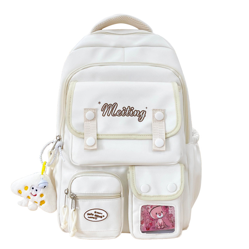 Soft Girl Fresh Schoolbag Korean Style College Style Backpack Multi-Compartment Design Solid Color Backpack for Female Junior High School Students