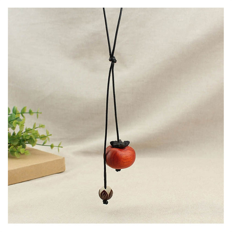 Hot-Selling Blood Sandalwood Everything Goes Well Persimmon Pendant Necklace Women's Wooden Carving Versatile Ethnic Style Sweater Chain Accessories