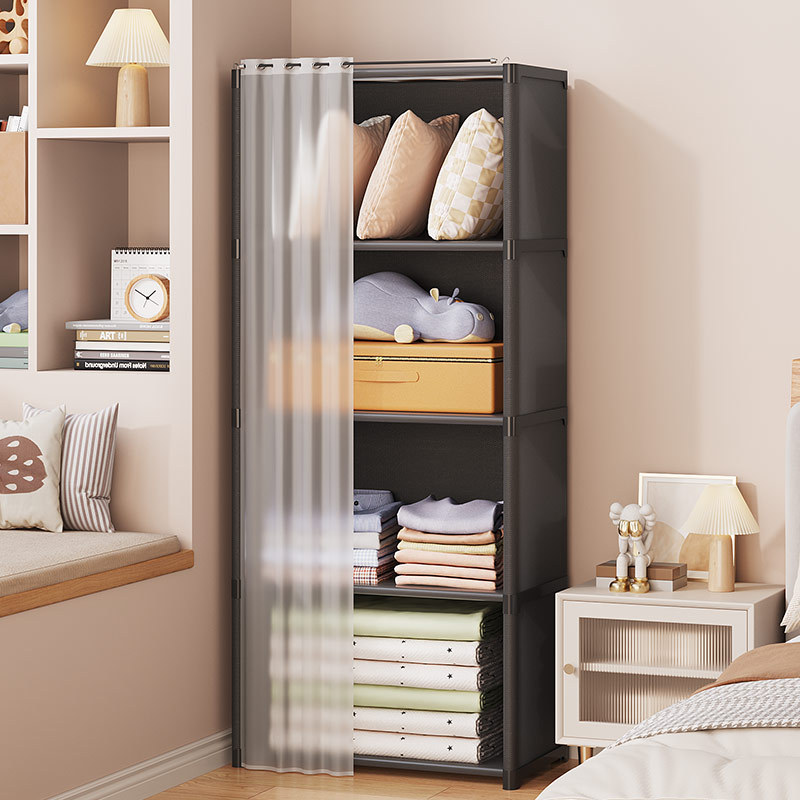 Dust-proof wardrobe household bedroom simple assembly storage cabinet hanging wardrobe rental room small wardrobe multi-layer storage rack