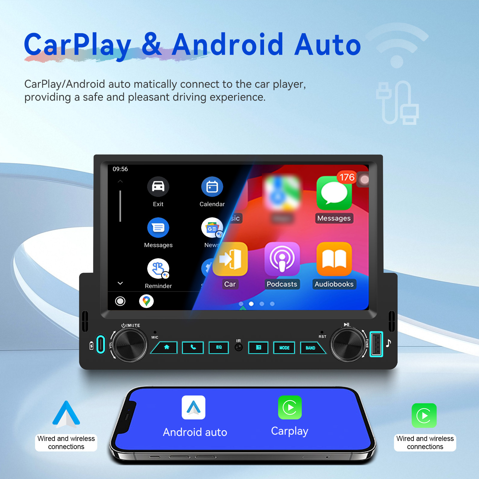 7inch Single-Cylinder Neutral Wireless Carplay Bluetooth Car Mp5 Player Dual USB Car Central Control All-In-One Machine