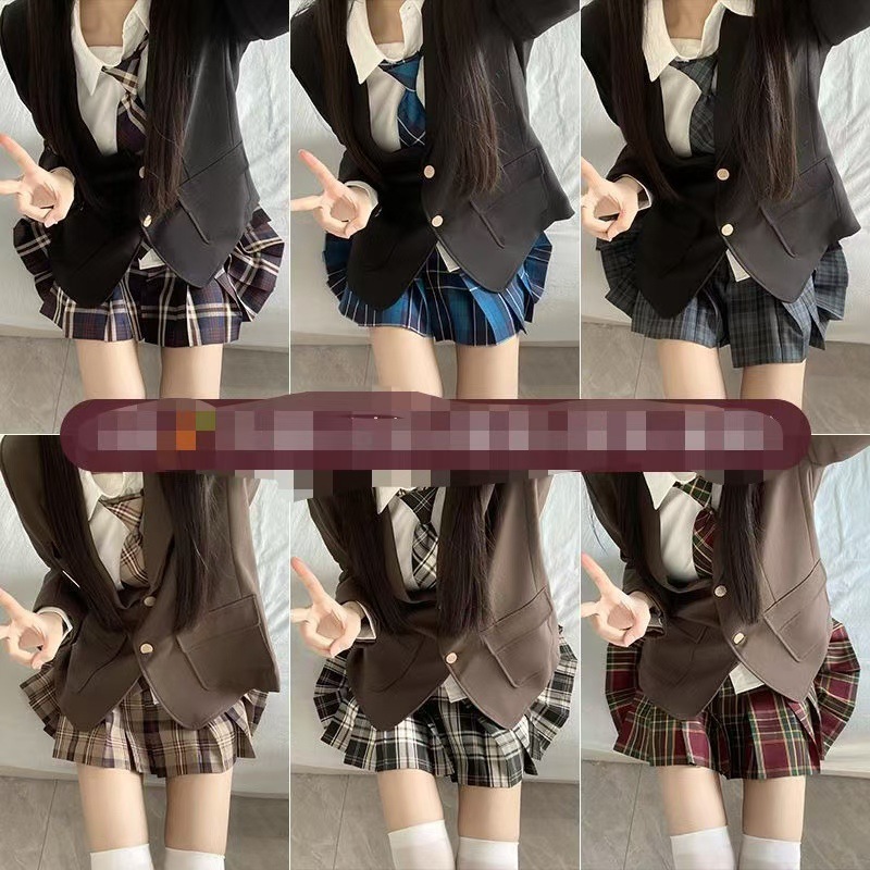 Женский костюм JK полный комплект, оригинальный пиджак, рубашка, юбка в клетку, японский стиль, стиль преppy