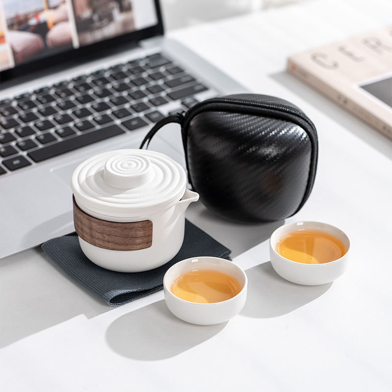 Travel tea set suit ceramic fast cup portable one pot two cups company business gifts holiday gift wholesale