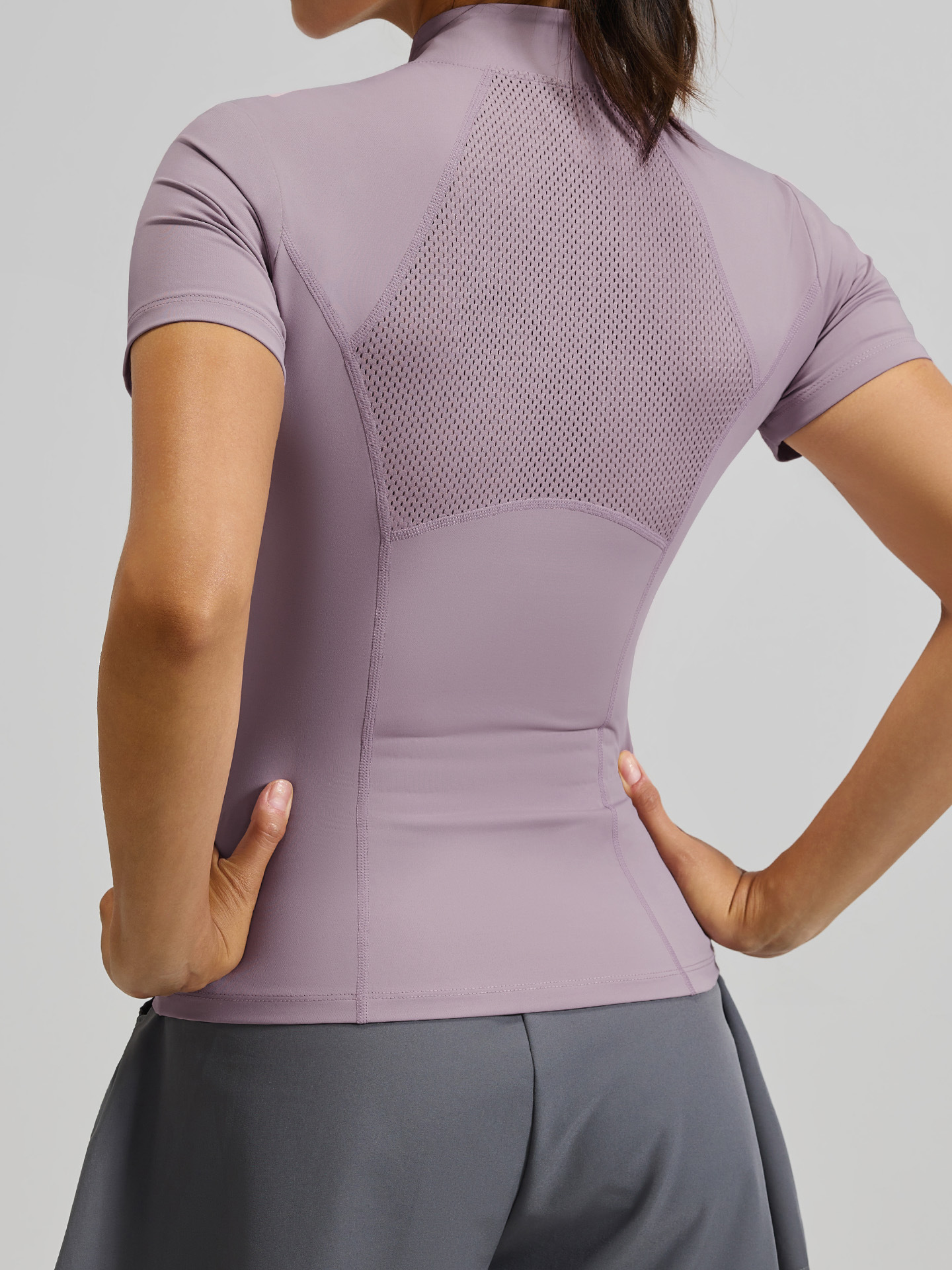 Juyitang Summer New Outdoor Running Yoga Short-Sleeved T-Shirt Women's Half-Zip Slimming Look High-Elastic Fitness Clothing Top