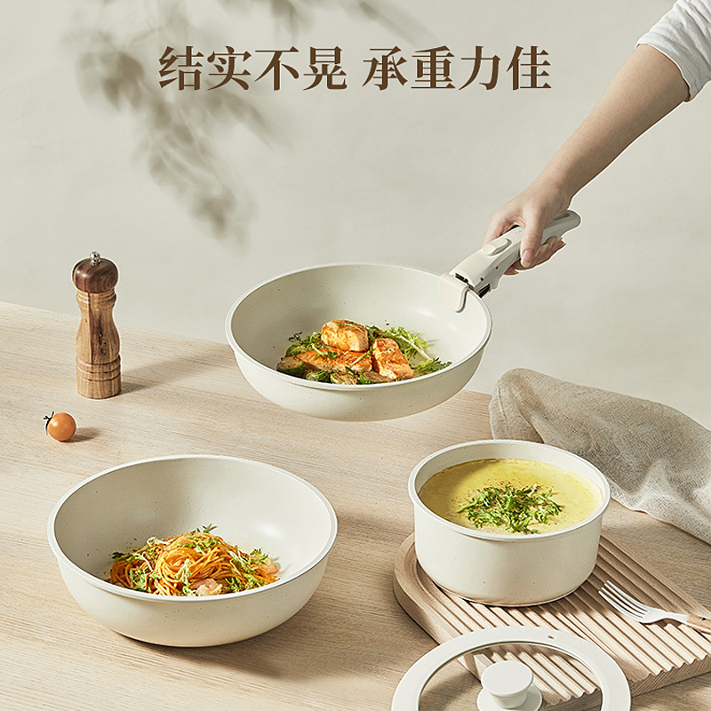 Cross-border Detachable Handle Non-stick Pan Household Wok Cookware suit Maifan Stone Frying Pan Soup Pot Milk Pot