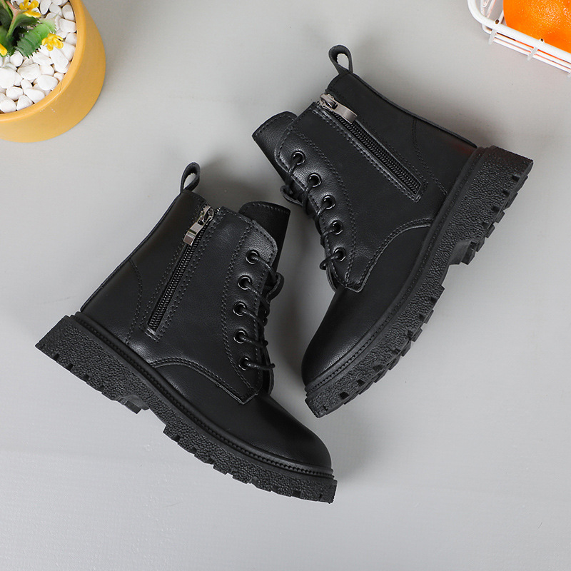 Boots 2024 Autumn and Winter New Kidsren's Short Boots Single Boots Girls Boots British Style Boots Fleece-Lined Kidsren's Shoes