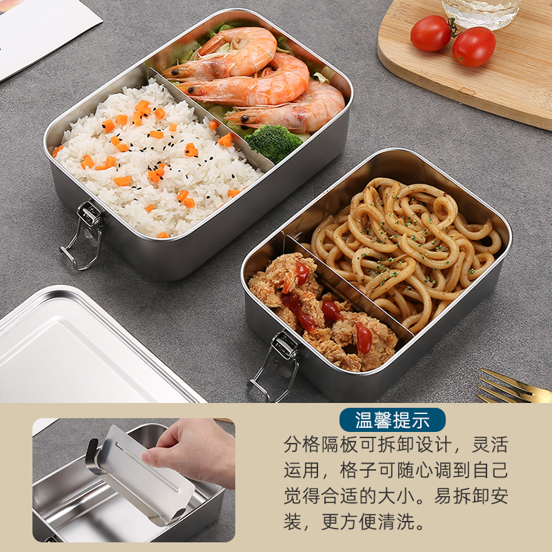 304 Stainless Steel Lunch Box with Lunch Box Sealed Storage Box Leak-proof Square Box