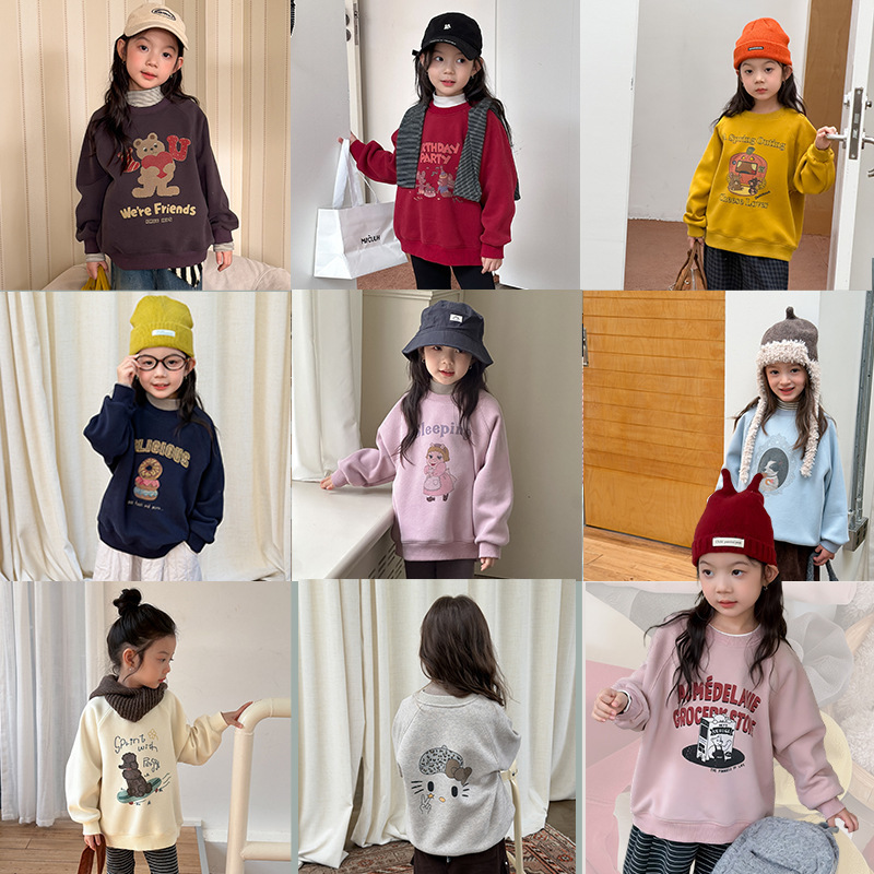 Толстовка с флисовой подкладкой Elmo Beibei корейского стиля для мальчиков и девочек, тёплая мультяшная толстовка
