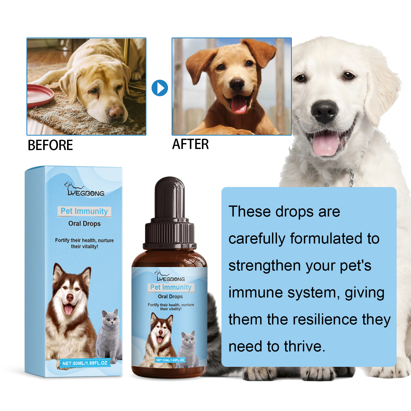 Yegbong Pet Immunity Oral Drops Special Supplementary Nutritional Immunity Health Drops for Cats, Dogs and Pets