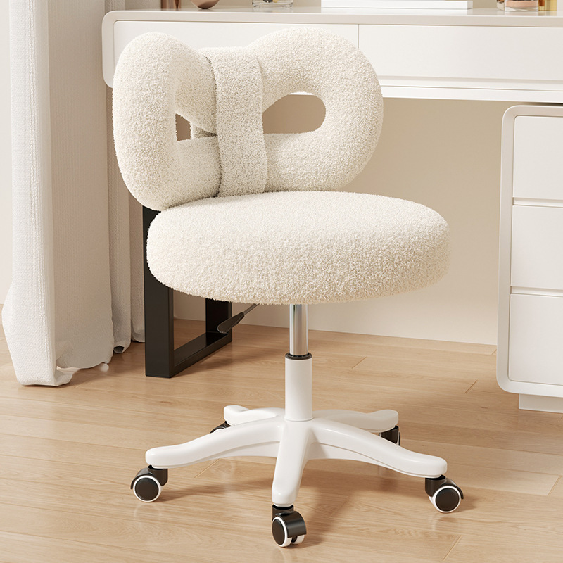 Makeup Chair for Girls' Bedroom, Modern Minimalist Dressing Table Stool, Light Luxury Manicure Lift Bow Backrest Chair
