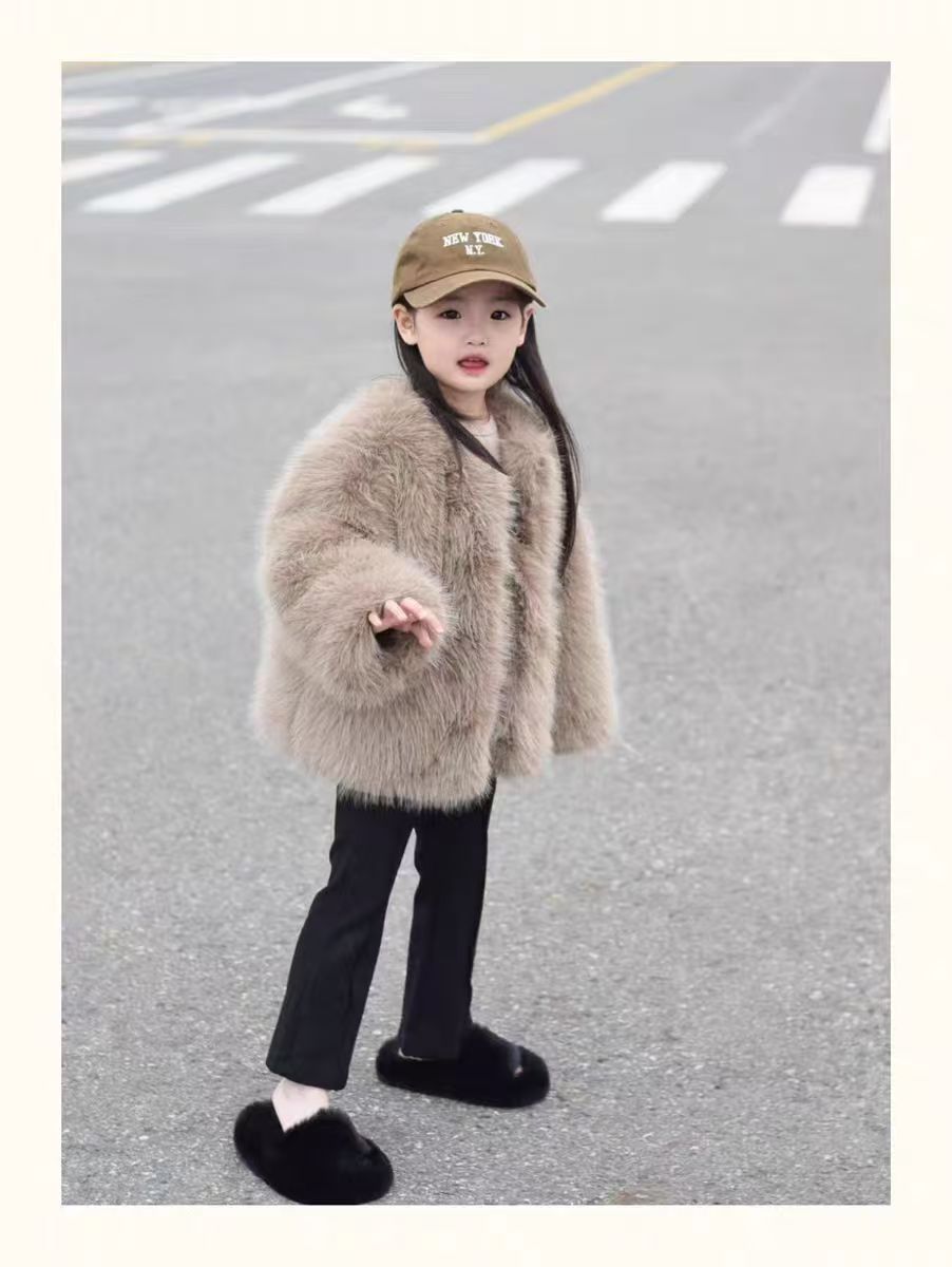 Children's New Imitation Fox Fur Outwear 2025 Autumn and Winter Korean Style Girls' Style Thickeneded Fashionable Fur Tops