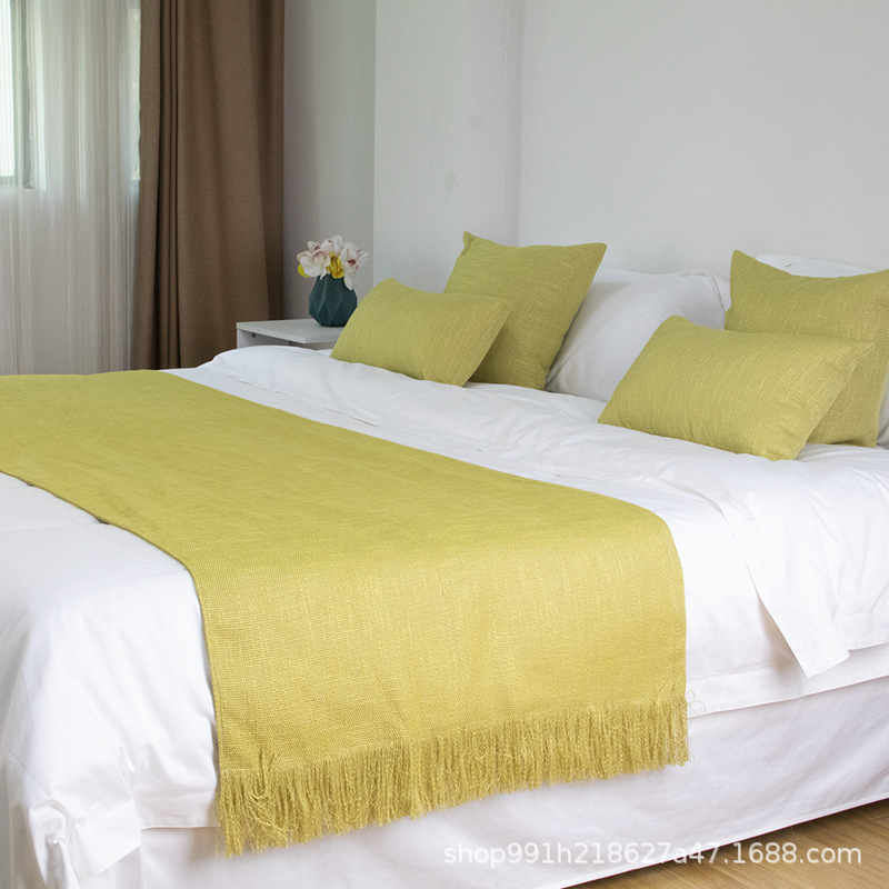 Bed flag bed end towel coarse linen solid color tassel light luxury fashion modern hotel bed decoration manufacturers wholesale