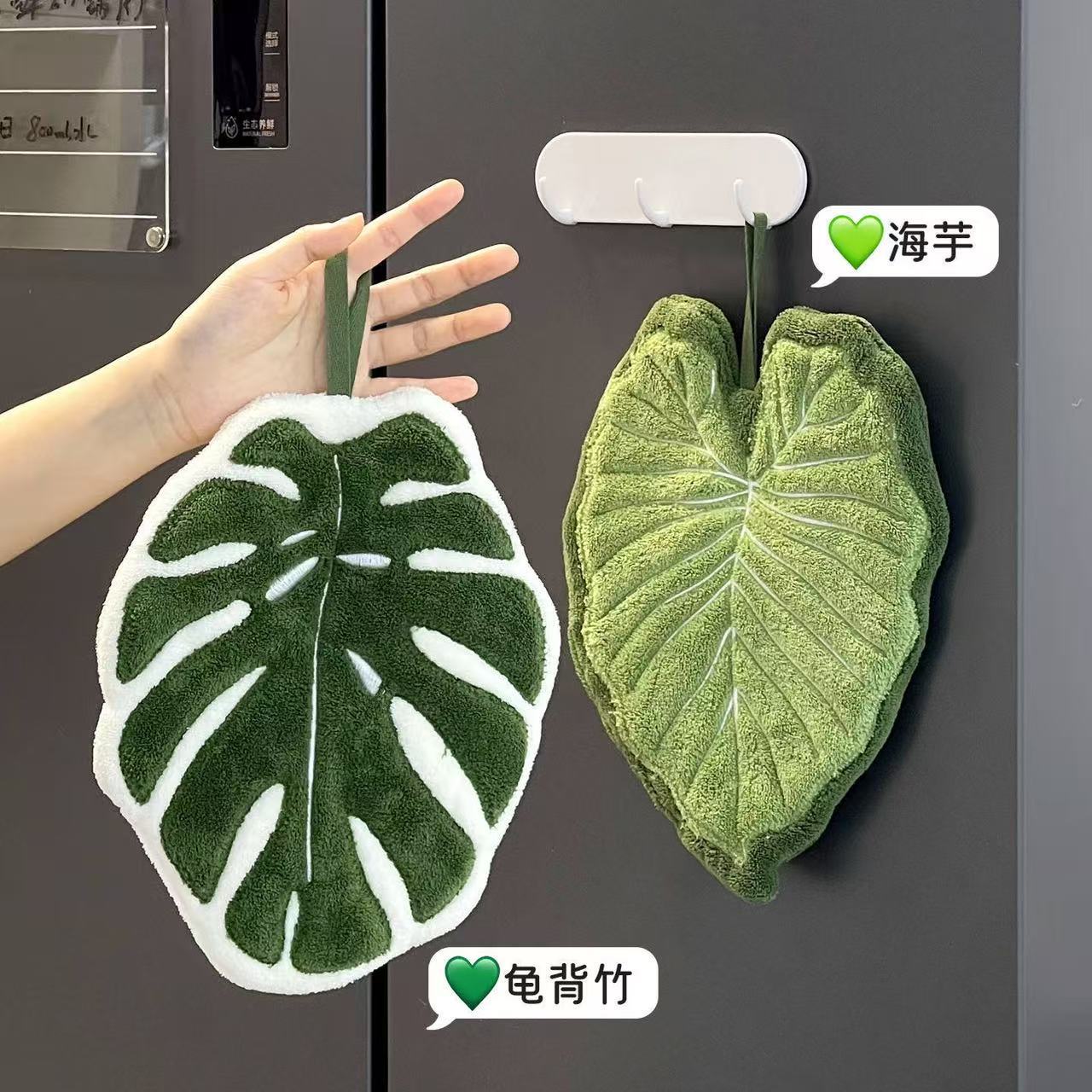 Зеленый растение монстера, висячее полотенце, креативное, утолщенное, абсорбирующее, коралловый флис, для ванной, кухни, домашнего использования