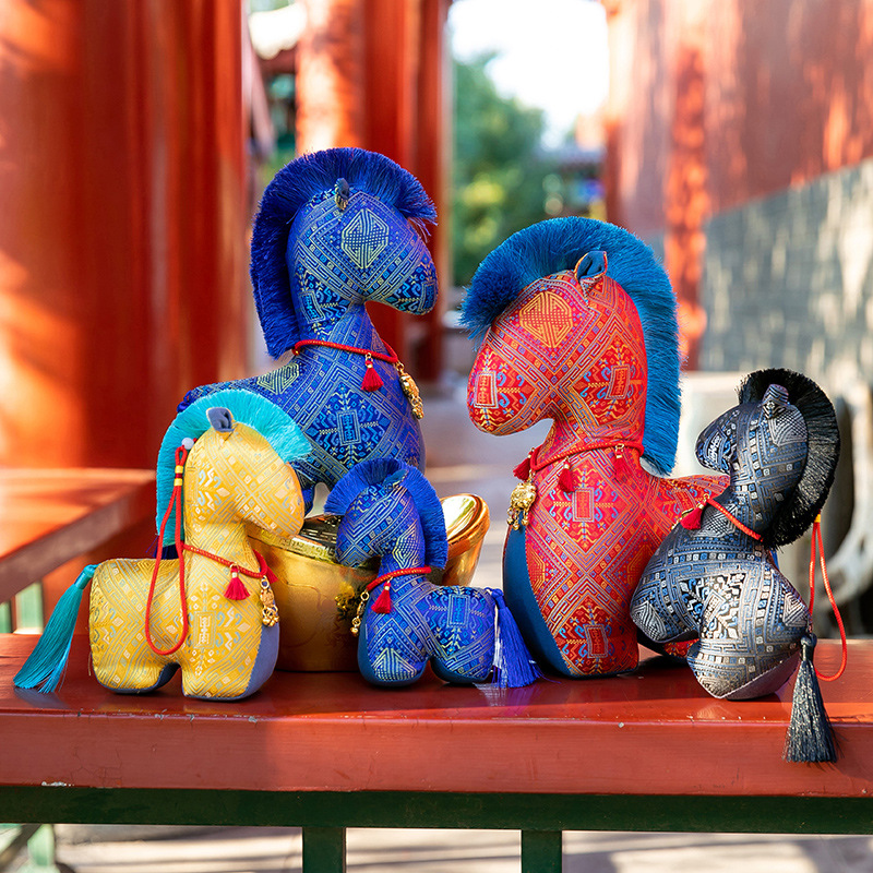 New Chinese-Style Fabric Year of the Horse Doll New Year Floral Fabric Horse Plush Toy Pendant Zodiac Horse Doll Annual Party Gift