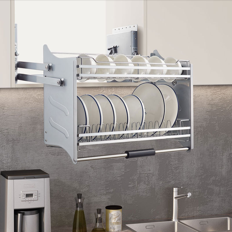 New Kitchen Wall Cabinet Lifting Basket up and down Pull-Out Cabinet Storage Rack Pull Basket Seasoning Basket Dish Lifting Basket