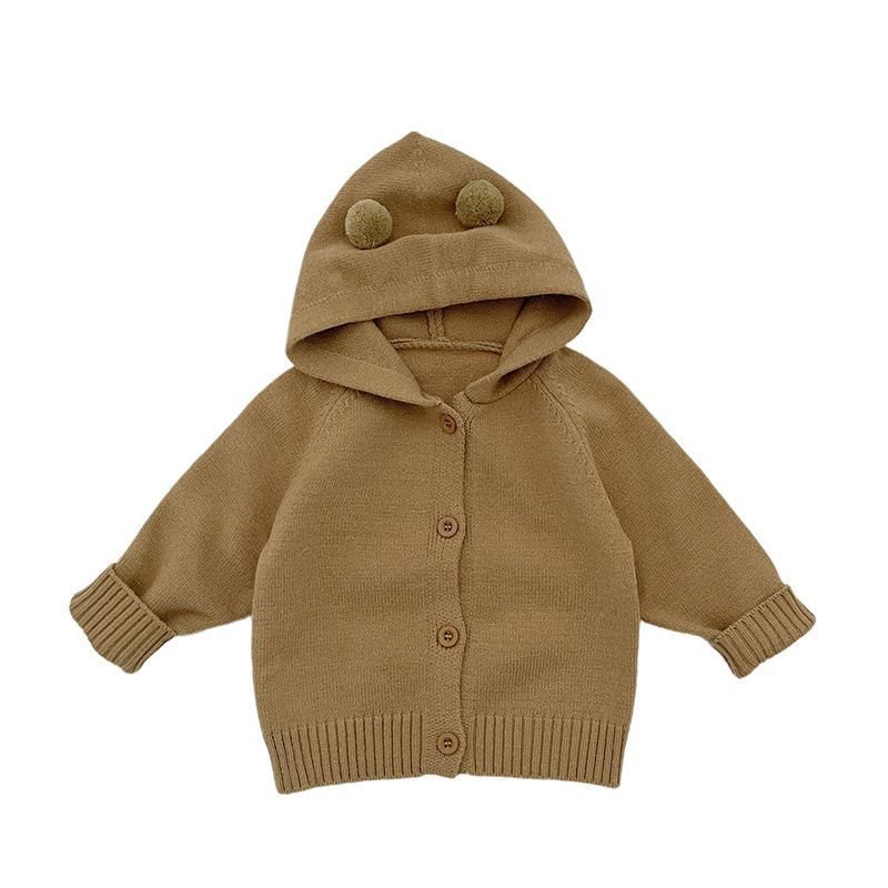 Children's Sweater Jacket 2025 Autumn New Korean Style Cute Hooded Knitted Cardigan for Boys and Girls Baby Autumn Clothes