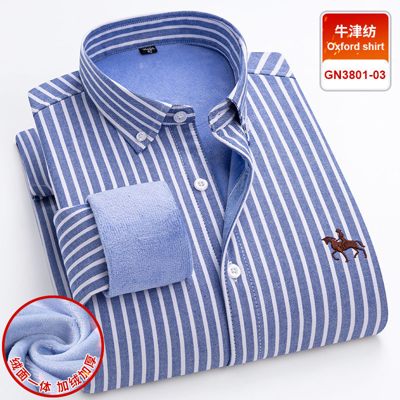 Winter cotton fleece-lined thickened shirt men's winter warm shirt Oxford casual middle-aged young dad wear