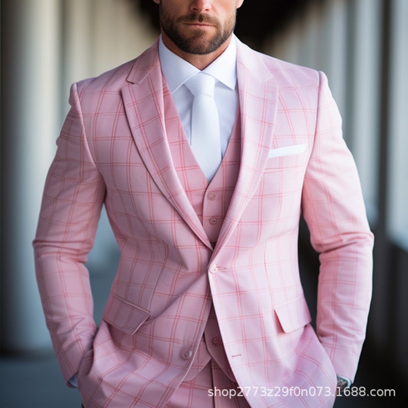 2025 Cross-Border Export Men's Casual Suit All Year Round Spring & Fall Fashion Printed Double Row Suit Jacket Men's Customization