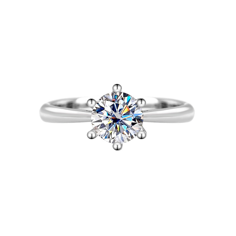 S925 Sterling Silver Moissanite Ring Classic Six-Prong Wedding Proposal Ring Adjustable Women's Direct Manufacturer Jewelry
