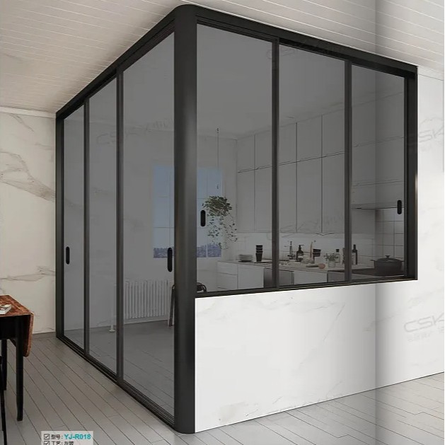 Aluminum Alloy Narrow Partition Door Kitchen Living Room Extremely Narrow Sliding Door Tempered Glass Titanium Magnesium Alloy Glass Door