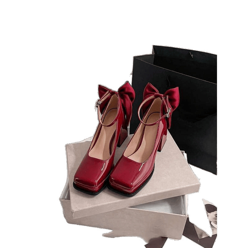 Red Square Heel Wedding Shoes for Small Women 2025 Early Spring New Bridal Shoes Waterproof Platform Heightening Thick Sole Mary Jane Shoes