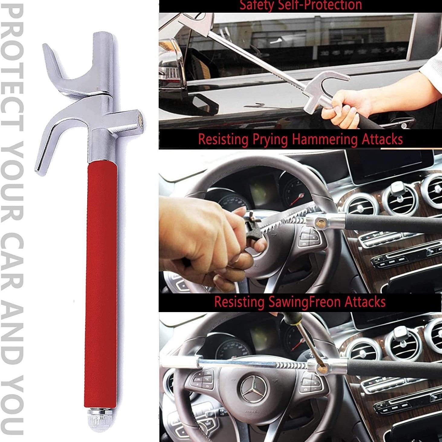 New car steering wheel lock multifunctional adjustable telescopic security anti-theft lock thickened broken window metal U-shaped lock