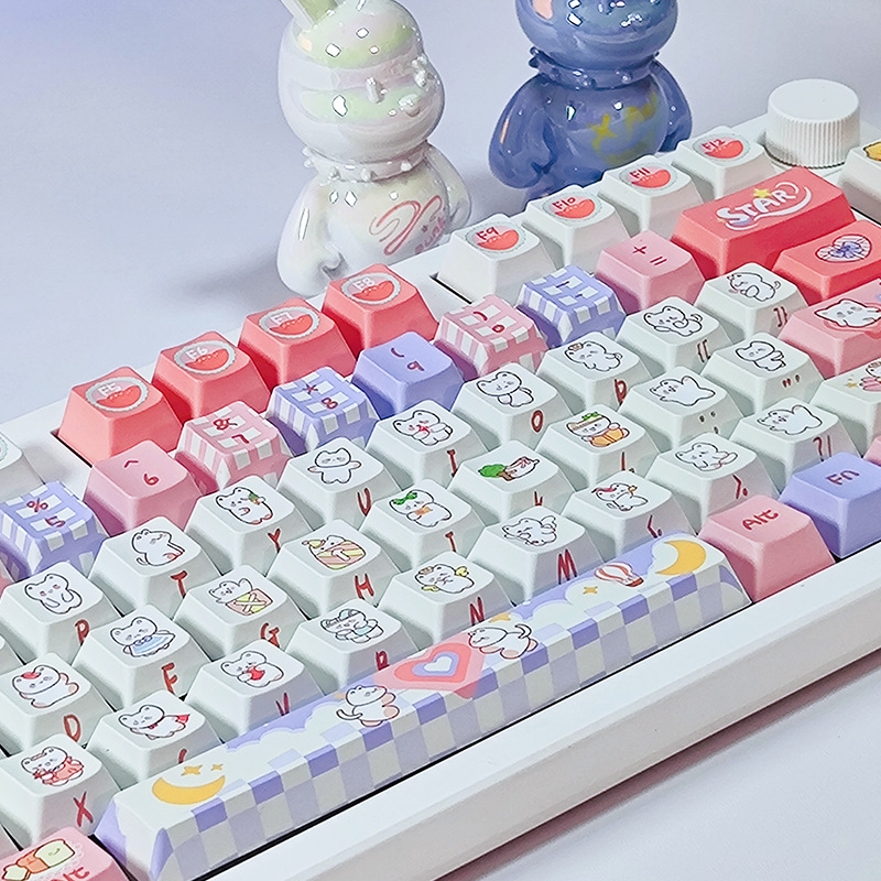 Original High-Quality Pink Bunny Party Five-Sided Dye-Sublimation Mechanical Keyboard Keycaps