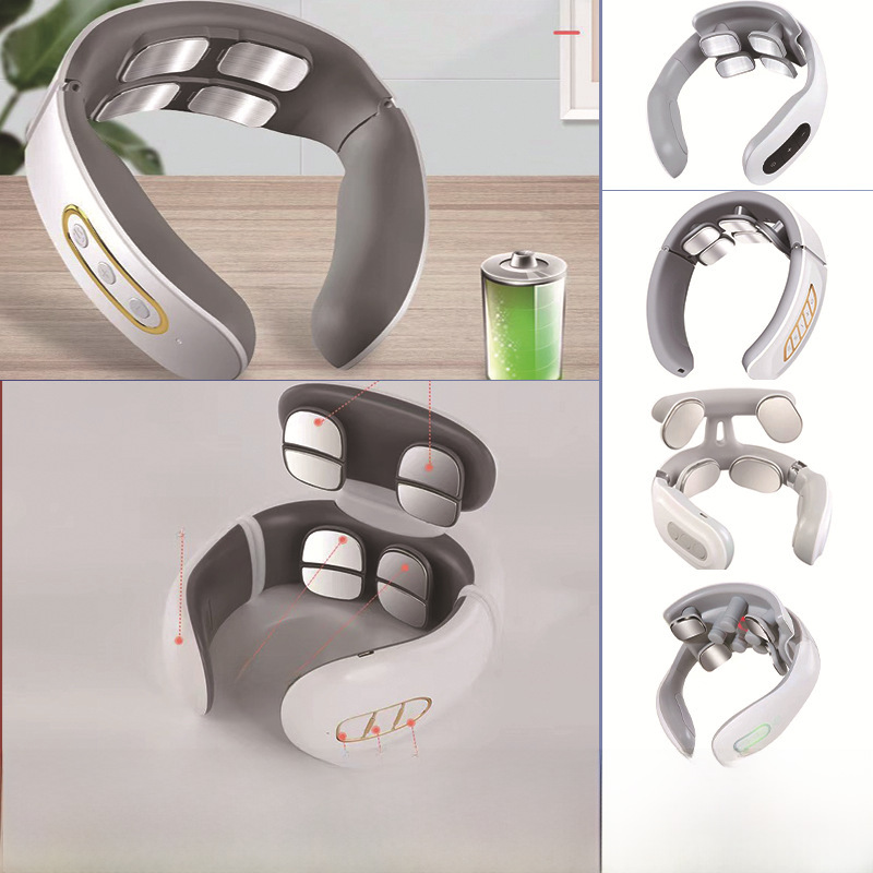 Electric Multi-Head Smart Neck Massager Pulse Physiotherapy Neck Protector Rechargeable Hot Compress Cervical Spine Massager Cervical Spine Instrument