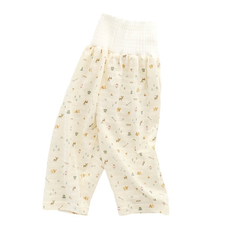 Summer Thin Japanese Style Kidsren's Anti-Mosquito Pants Pure Cotton Type a Birthday City Bamboo Cotton Baby Nine-Point Belly Protection High-Waisted Pants