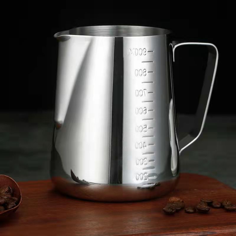 Factory wholesale stainless steel pull flower cup thickened pointed mouth with scale pull flower milk bubble tank fancy Milk Cup Coffee utensils