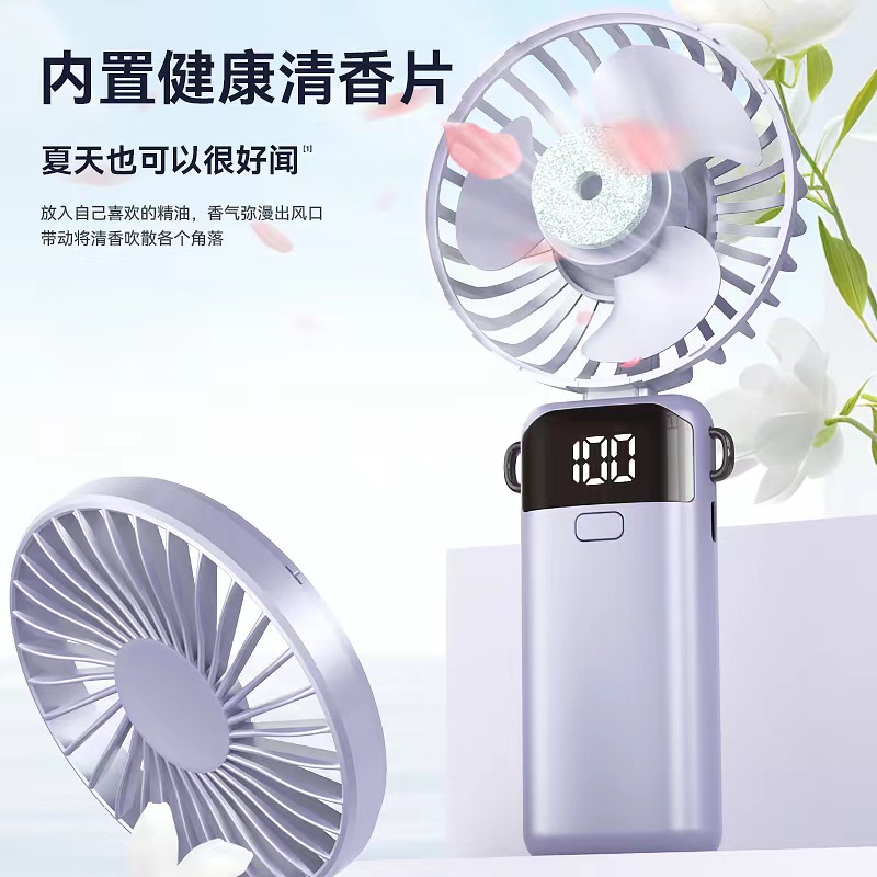 New Cross-Border Handheld Small Fan, Portable Foldable Neck-Hanging Desktop Aromatherapy Stand USB Small Fan Wholesale