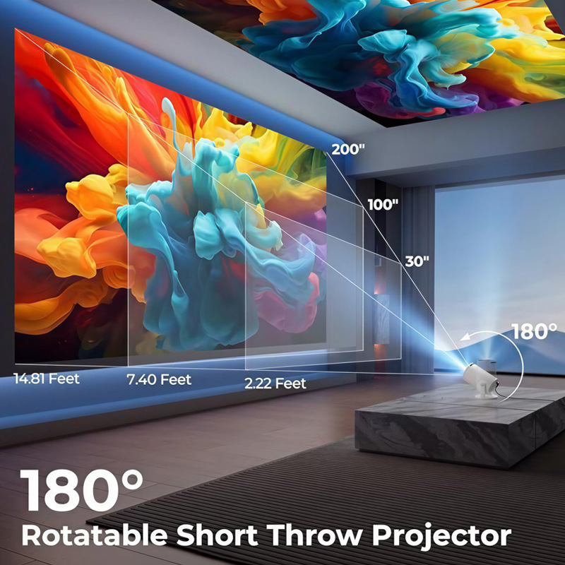 Cross-Border Popular Hy300Pro Barrel Projector for Home Use Android 11 Bluetooth 4K High-Definition Portable Projector Factory