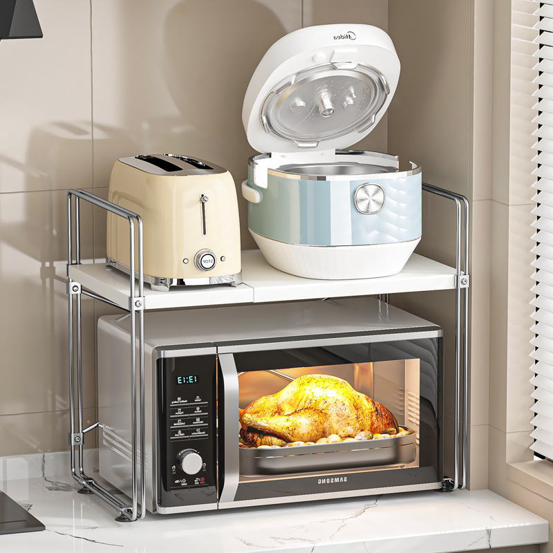 Kitchen Microwave Oven Shelf Storage Rack Countertop Multi-Functional Storage Punch-Free Household Bracket for Oven Pots