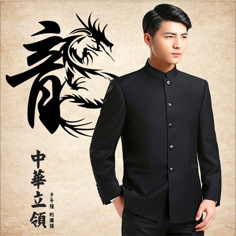Zhongshan Suit Men's suit Youth Chinese Collar Slim Performance Retro Groom Wedding Dress Style Tang Suit